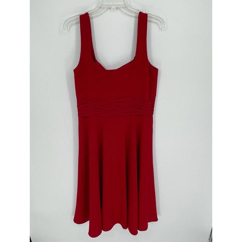 Maggy London Women's Red Silk Trim Ruched Waist Fit & Flare Party Dress Size 14